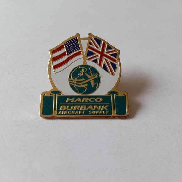 Vintage Harco Burbank Aircraft Supply Lapel Pin Aviation Collectible USA UK Flag - Picture 1 of 9